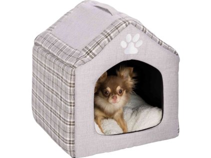 Boudička SILAS s polštářem,  40 x 45 x 40 cm, tkaná látka/polyester, šedá/krémová