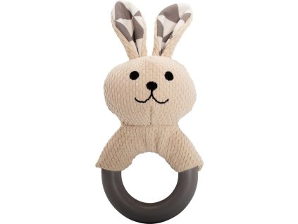 Kousátko králík s TPR kroužkem, se zvukem,  21 cm, krémová/šedá, HipHop Dog