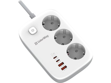 COLORWAY Prodlužovací napájecí přívod/ 3x Schuko/ 2x USB-A 60W/ 2x USB-C 65W/ kabel 2m