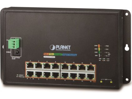 Planet WGS-4215-16P2S plochý L4 switch, 16x1Gb, 2x1Gb SFP, 16x PoE 802.3at 240W, 48-56VDC, -10~60°C, IP30, fanless