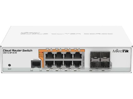 MikroTik Cloud Router Switch CRS112-8P-4S-IN, 8x GbE PoE/PoE+, 4xSFP, L5, 2x PSU (PoE budget 65 + 75 W)