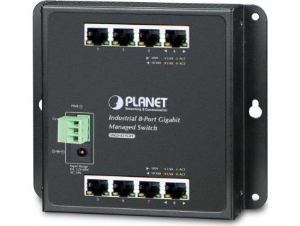 Planet WGS-4215-8T plochý L4 switch, 8x1Gb, 12-48VDC/24VAC, -40~75°C, IP30, fanless