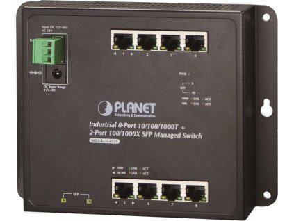 Planet WGS-4215-8T2S plochý L4 switch, 8x1Gb, 2x1Gb SFP, 12-48VDC/24VAC, -40~75°C, IP30, fanless