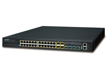 Planet SGS-6341-24P4X L3 switch, 24x1Gb, 4x1Gb SFP, 4x10Gb SFP+, 24x PoE 802.3at 370W, HW/IP stack, VSF/Cluster
