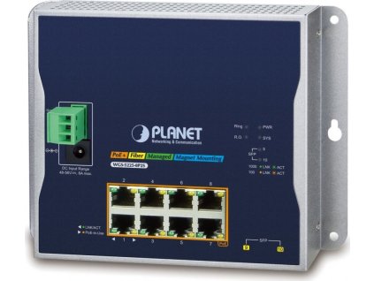 Planet WGS-5225-8P2S plochý L3 switch, 8x1Gb, 2x2.5Gb SFP, 8x PoE 802.3at 240W, 48-56VDC, -40~75°C, IP30, fanless