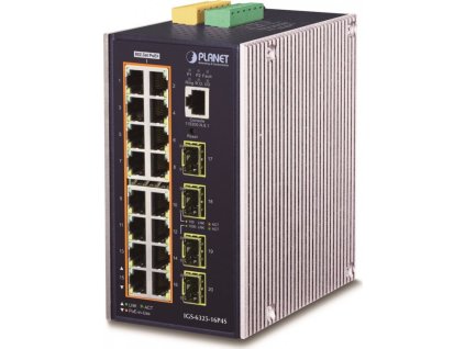Planet IGS-6325-16P4S průmyslový L3 switch, 16x1Gb, 4x2.5G SFP, PoE 802.3at 320W, 48-56VDC, -40~75°C, IP30, fanless