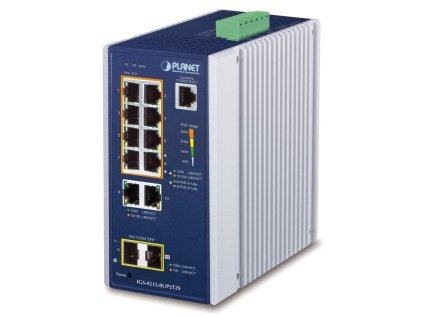Planet IGS-4215-8UP2T2S průmyslový L2 switch, 8x1Gb, 2x1Gb SFP, 8x PoE 802.3bt 360W, 48-54VDC, -40~75°C, IP30