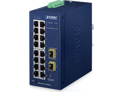 Planet IGS-4215-16T2S-U průmyslový L2 switch, 16x1Gb, 2x1Gb SFP, dual 9-48VDC, -40~75°C, 1x Micro-USB female port, IP30