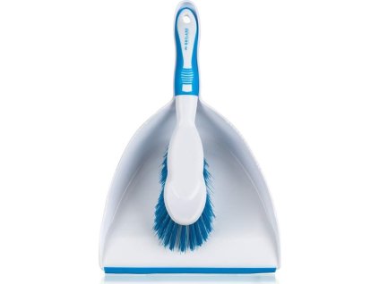 BRILANZ Souprava lopatka a smetáček EXCLUSIVE s gumou a měkčenou TPR rukojetí, bílo-světlemodrá