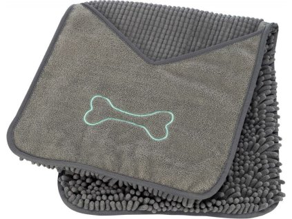 Ručník pro psy s kapsami, mikrovlákno, 78 x 32 cm, šedá