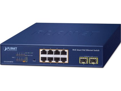 Planet GS-2210-8P2S WEBsmart L2 switch, 8x1Gb, 2x1Gb SFP, 8x PoE 802.3at 120W, QoS
