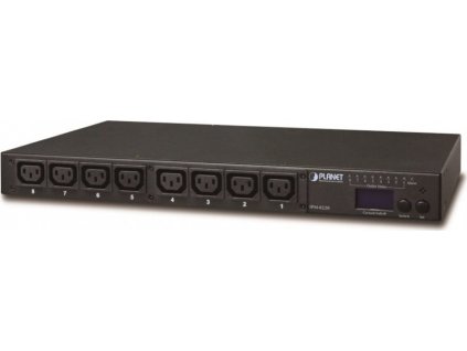 Planet IPM-8220, IP ovládání 8x zásuvek 230V/10A, LED+displej, wattmetry, možnost senzoru, rackmount 19/1U