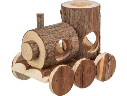 Vláček LEVIN pro myšky, 17 x 14 x 12 cm, přírodní dřevo s kůrou