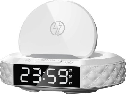 IMMAX multifunkční stolní hodiny CLOCK/ Qi bezdrátová nabíječka 3v1/ 5W/10W/ podsvícení/ bílé
