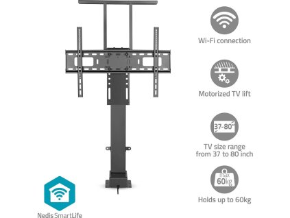 SmartLife Motorized TV Lift | 37 - 80 " | Maximum supported screen weight: 60 kg | Built-in Cabinet Design | Lift range: 79 - 184 cm | Remote controlled | ABS / Steel | Black