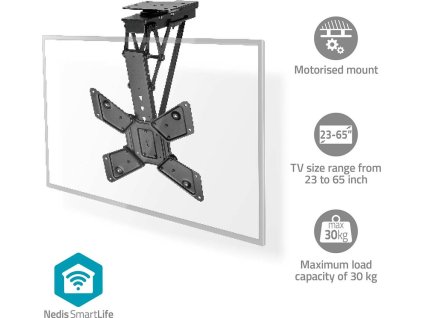 SmartLife Motorised TV Ceiling Mount | 23 - 65 " | Maximum supported screen weight: 30 kg | Rotatable | Tiltable | Minimum ceiling distance: 140 mm | Remote controlled | Steel | Black