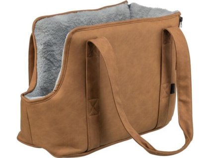 Transportní taška EVELYN, 40 x30 x 20 cm, do 5 kg, umělá kůže, plyš, hnědá/šedá