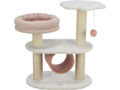 Škrabadlo ISABELLA, 70 cm, oválná základna, 2 patra, tunel, lůžko, bílá/antická růžová