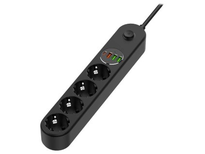 COLORWAY Prodlužovací napájecí přívod/ 4x Schuko/ 3x USB-A / 1x USB-C/ 45W/ Černý/ kabel 2m