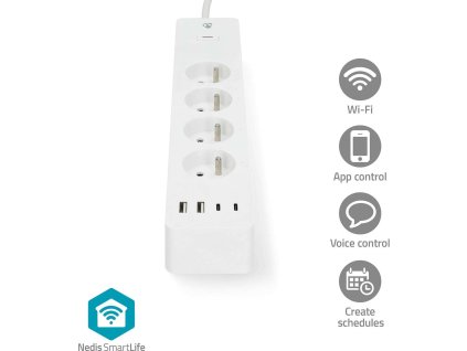 SmartLife Prodlužovací Přívod | Wi-Fi | Francie / Typ E (CEE 7/6) / USB A / USB-C ™ | 16 A | 3680 W | 2.00 m | 0 - 55 °C | Android™ / IOS | Bílá