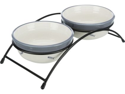 Set keramických misek se stojánkem  2 × 0,3 l / o 12 cm bílá/modrošedá