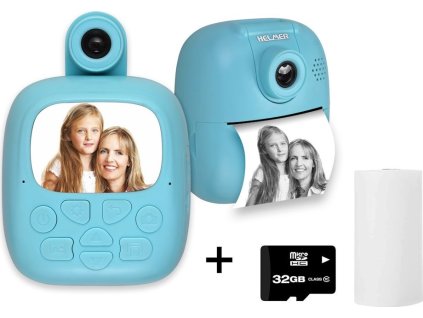 HELMER přenosná termo mini tiskárna s kamerou a fotoaparátem TP02/ 2.0" IPS/ 1200mAh/ USB-C/ Android/ iOS/ modrá