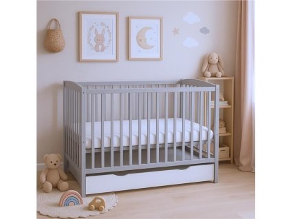 Dětská postýlka se šuplíkem New Baby LILLY šedá
