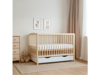 Dětská postýlka New Baby LILLY se stahovací bočnicí a šuplíkem přírodní
