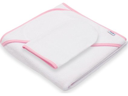 Dětská froté osuška s kapucí New Baby BASIC 80x80 bílo-růžová