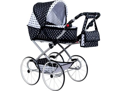 Dětský Retro kočárek pro panenky 2v1 New Baby Natálka bílo-černý