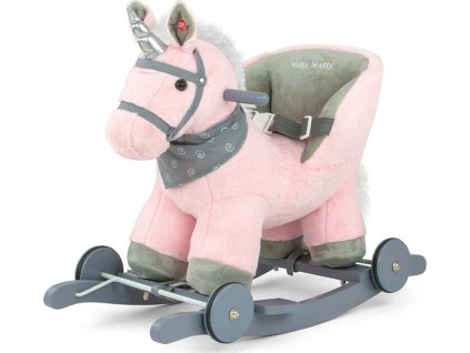 Houpací koník s melodií a kolečky Milly Mally Polly růžový