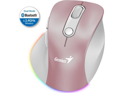 GENIUS Ergo 9000S Pro Pink/ duální Bluetooth + 2,4GHz/ 2400 dpi/ bezdrátová/ 6tlačítková/ dobíjecí/ RGB/ růžová
