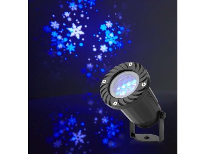 Dekorativní Světlo | LED projektor sněhových vloček | Bílé a modré krystalky ledu | Vnitřní nebo Venkovní