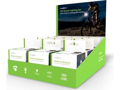 NEDIS světlo na kolo/ napájení z baterie/ 5 V DC/ 3 W/ včetně baterií/ dobíjecí/ 6500 K/ dosah svitu 100 m/ USB-C/ černé