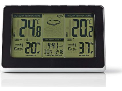 Meteorologická stanice | Vnitřní a Venkovní | Včetně bezdrátového senzoru počasí | Předpověď počasí | Zobrazením času | LCD Displej | Funkce budíku