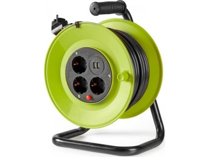 Kabelová Cívka | Zásuvka typu F | 25.0 m | 3000 W | 16 A | Typ uzemnění: Boční kontakty | 230 V AC 50/60 Hz | Úhel zásuvky: 90 ° | H05VV-F 3G1,5 mm² | Pojistka: Ano | Černá / Zelená