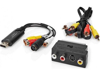 NEDIS video převodník/ USB 2.0/ 480p/ A/V kabel/ SCART/ 3x RCA zásuvka/ S-video zásuvka/ černý