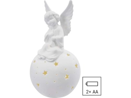 LED keramický anděl, 29 cm, 2x AA, vnitřní, teplá bílá