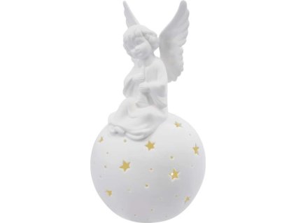 LED keramický anděl, 29 cm, 2x AA, vnitřní, teplá bílá