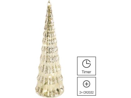 LED vánoční skleněný stromek, 27 cm, 2x CR2032, vnitřní, teplá bílá, časovač