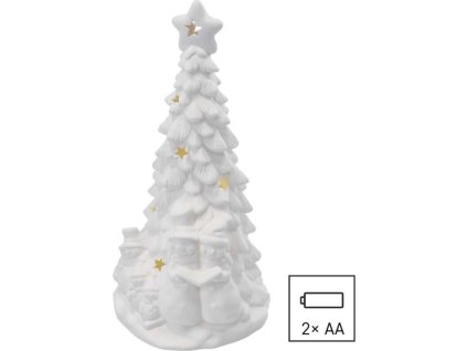 LED keramický stromek se sněhuláky, 33,5 cm, 2x AA, vnitřní, teplá bílá