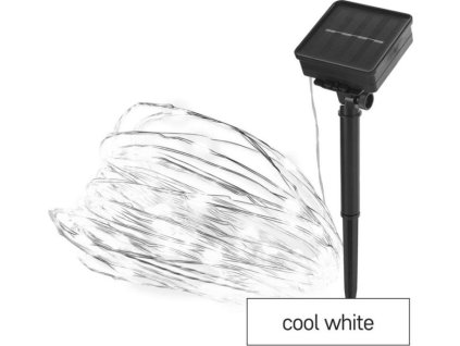 LED nano řetěz se solárním panelem, 12 m, venkovní i vnitřní, studená bílá, časovač