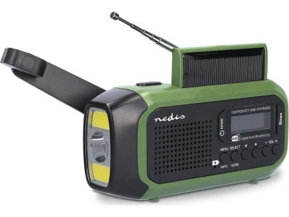 Nouzové Radio | Přenosné Provedení | DAB+ / FM | Napájení z baterie / Napájení z USB / Ruční klika / Solar Powered | Budík | Černá / Zelená