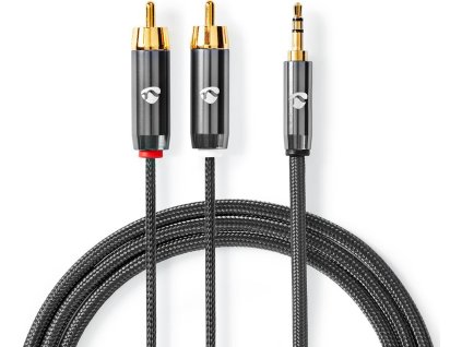 Stereo Audio Kabel | 3,5 mm Zástrčka | 2x RCA Zástrčka | Pozlacené | 1.00 m | Kulatý | Šedá / Šedá Gun Metal | Box s Okénkem