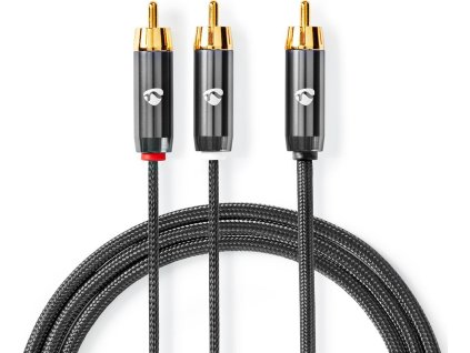 Kabel k Subwooferu | RCA Zástrčka | 2x RCA Zástrčka | Pozlacené | 3.00 m | Kulatý | 4.5 mm | Šedá / Šedá Gun Metal | Box s Okénkem