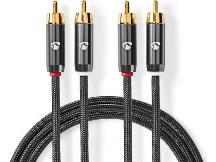 Stereo Audio Kabel | 2x RCA Zástrčka | 2x RCA Zástrčka | Pozlacené | 2.00 m | Kulatý | Šedá / Šedá Gun Metal | Box s Okénkem