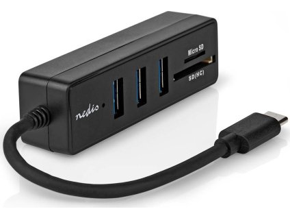 NEDIS USB hub/ zástrčka USB-C zástrčka/ 3x zásuvka USB-A/ 5 Portů/ USB 3.2 Gen 1/ 5 Gbps/ SD & MicroSD/ černý/ blistr