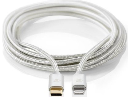 Lightning Kabel | USB 2.0 | Apple Lightning 8pinový | USB-C™ Zástrčka | 480 Mbps | Pozlacené | 1.00 m | Kulatý | Nylon / Opletený | Hliník / Stříbrná | Box s Okénkem