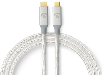 USB kabel | USB 3.2 Gen 2x2 | USB-C™ Zástrčka | USB-C™ Zástrčka | 100 W | 4K@60Hz | 20 Gbps | Pozlacené | 2.00 m | Kulatý | Nylon / Opletený | Stříbrná | Box s Okénkem