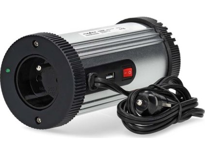 Měnič Modifikovaná sinusoida | Vstupní napětí: 12 V DC | Výstupní napájecí konektor(y): Type E (CEE 7/5) / USB-A | 230 V AC 50 Hz | 150 W | Špičkový výstupní výkon: 300 W | Zástrčka do Zapalovače | Stříbrná